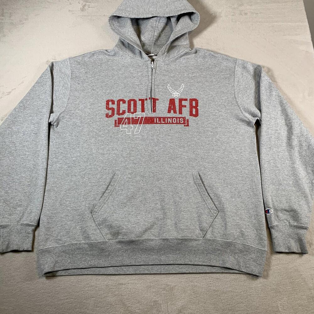 Champion Hoodie Mens 2XL Gray Scott AFB Illinois Air Force Pullover Sweatshirt